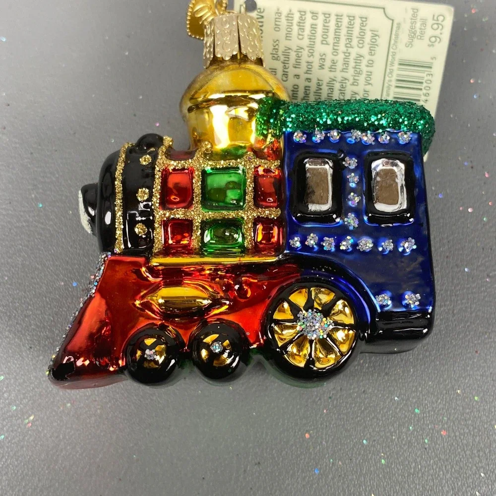 Old World Christmas Glass Ornaments Lot Frog Prince Train & Heart Glitter Set
